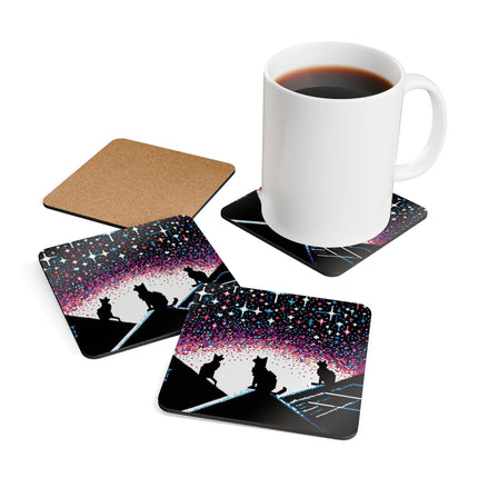 Untersetzer-Set aus Korkholz mit Katze-auf-dem-Dach-Design