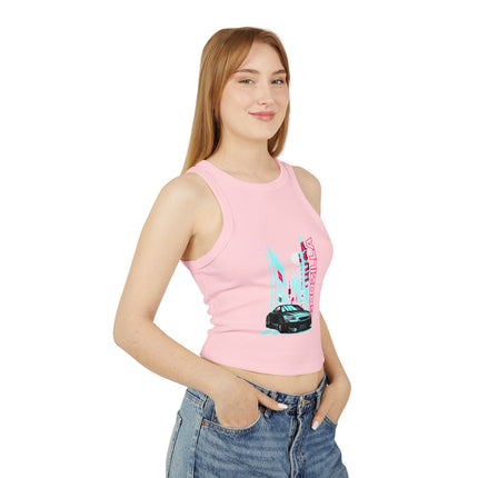 Damen Micro Rib Racer Tank Top mit Auto-Enthusiasten-Motiv