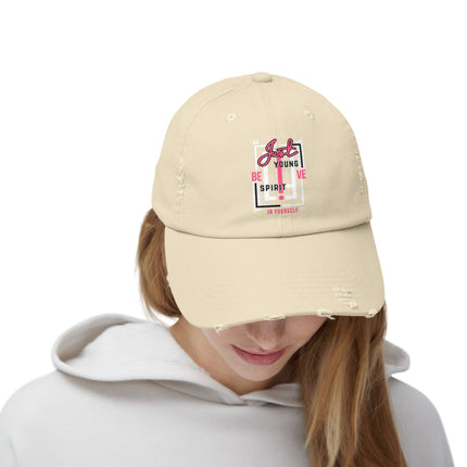 Unisex Distressed Cap mit Typografie-Motiven 