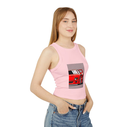 Damen Micro Rib Racer Tank Top mit Auto-Enthusiasten-Motiv