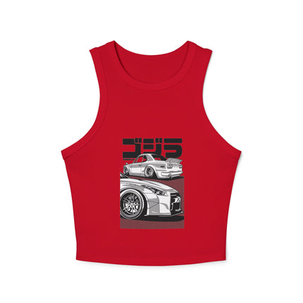 Damen Micro Rib Racer Tank Top mit Auto-Enthusiasten-Motiv