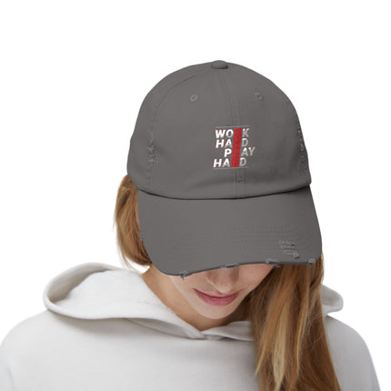 Unisex Distressed Cap mit Typografie-Motiven 