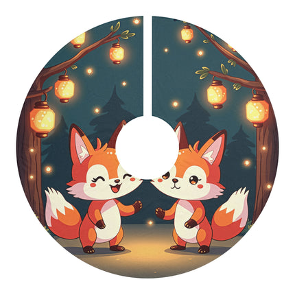 Cute 2 Fox design themed Christmas Tree Skirts