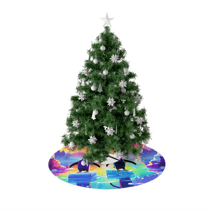 Cute 2 Penguin enjoying design themed Christmas Tree Skirts