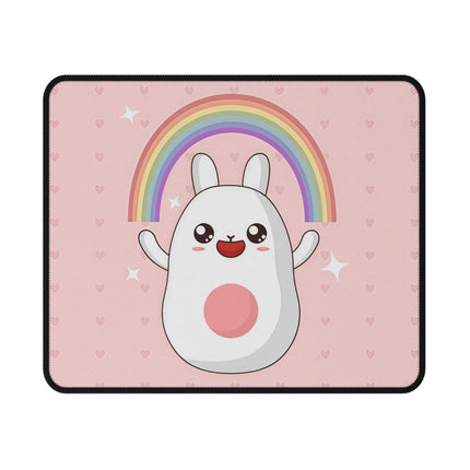 Rutschfestes Gaming-Mauspad mit süßem Häschen und Regenbogen-Design