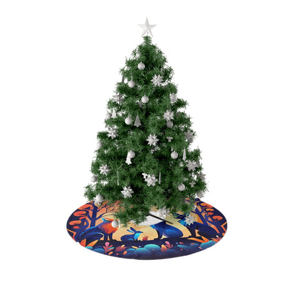 Fox and its Family in the Moonshine Pattern design themed Christmas Tree Skirts