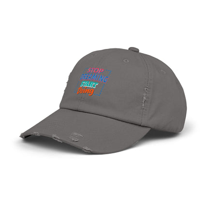 Unisex Distressed Cap mit Typografie-Motiven 