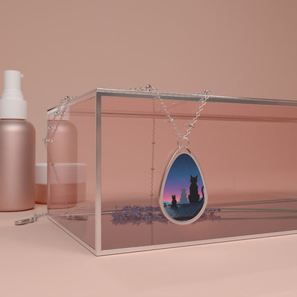 Katze schaut in den Himmel Design Themen Oval Halskette 