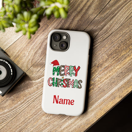 Merry Christmas Phone Case — Festive Santa Hat & Candy Cane Design Tough Case