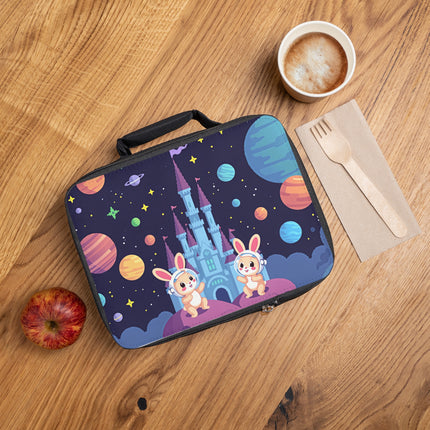 Süße Lunchtasche mit 2 Hasen im Weltraum-Muster 