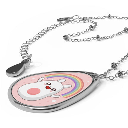 Niedlicher Hase mit Regenbogen-Design, ovale Halskette 