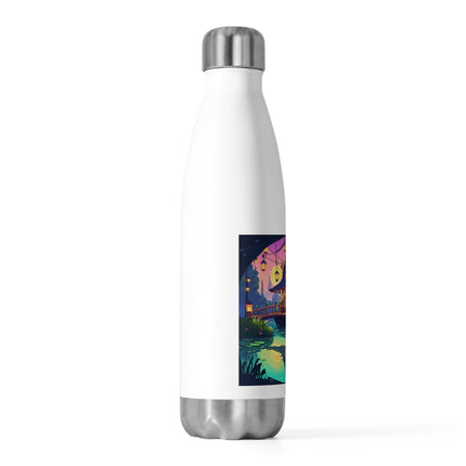 Isolierte Flasche mit wunderschönem Hausmotiv und Teichmotiv, 590 ml 