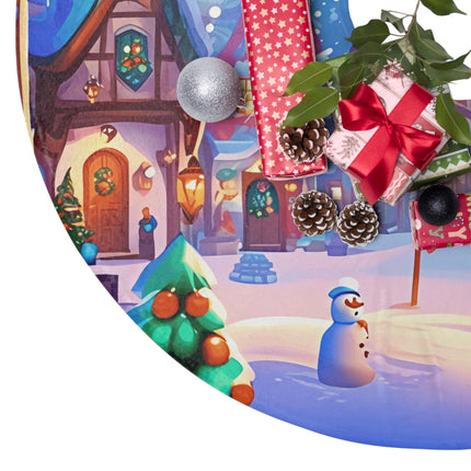 House scenery in Winter design themed Christmas Tree Skirts