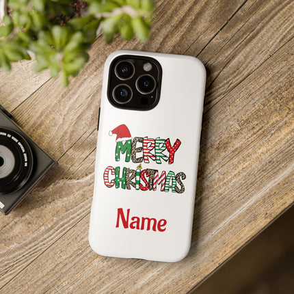 Merry Christmas Phone Case — Festive Santa Hat & Candy Cane Design Tough Case