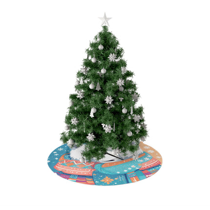 Cute Polar Beer enjoying Snow Flakes design themed Christmas Tree Skirts