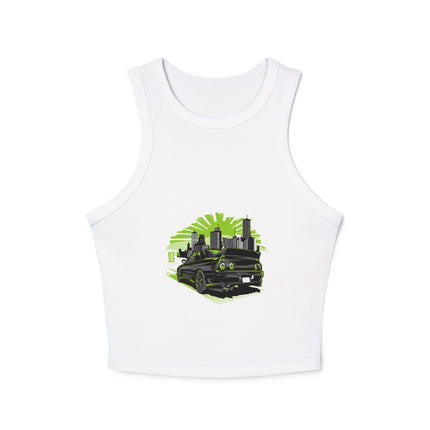 Damen Micro Rib Racer Tank Top mit Auto-Enthusiasten-Motiv