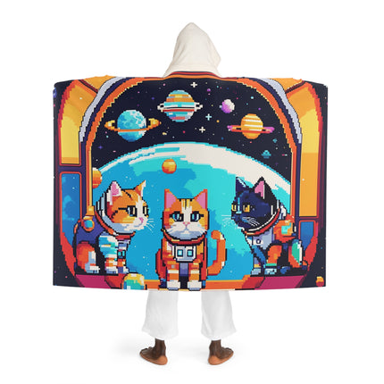 Sherpa-Fleecedecke mit Kapuze und Katzen-Design im Weltraum-Design 