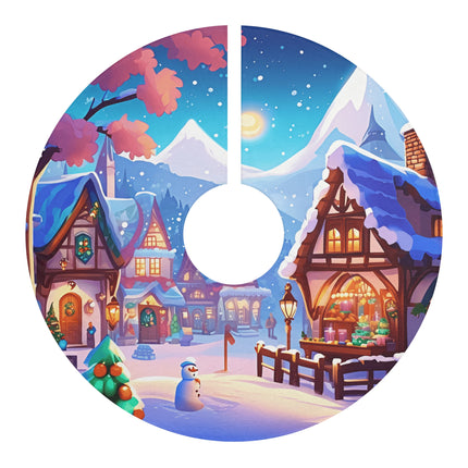 House scenery in Winter design themed Christmas Tree Skirts