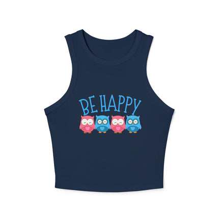 Be Happy Graphic designed Women's Micro Rib Racer Tank Top