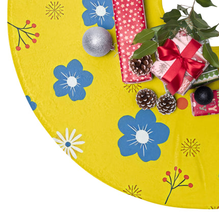 Yellow Floral Design themed Christmas Tree Skirts