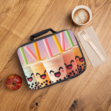 Lunchtasche mit Boba-Tee und Freunden, lächelndes Design 