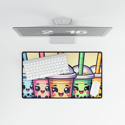 Cute Boba tea and friends design themed Desk Mats