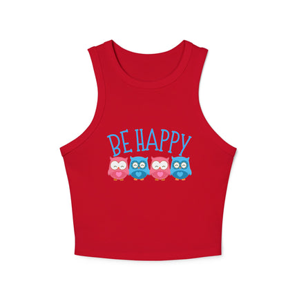 Be Happy Graphic designed Women's Micro Rib Racer Tank Top