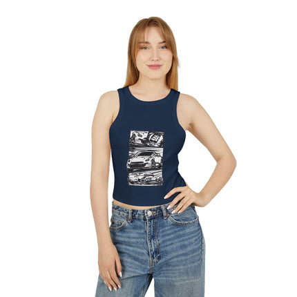 Damen Micro Rib Racer Tank Top mit Auto-Enthusiasten-Motiv