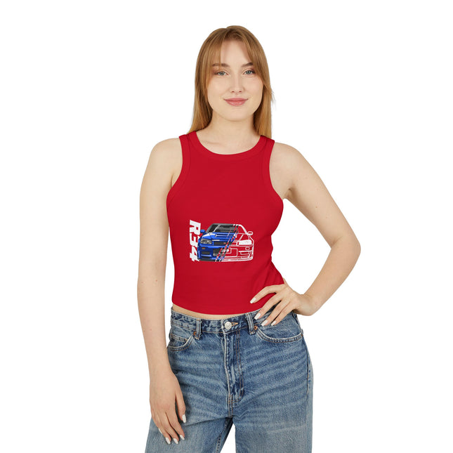 Damen Micro Rib Racer Tank Top mit Auto-Enthusiasten-Motiv