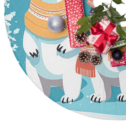 Cute Polar bear Brothers enjoys snow design themed Christmas Tree Skirts