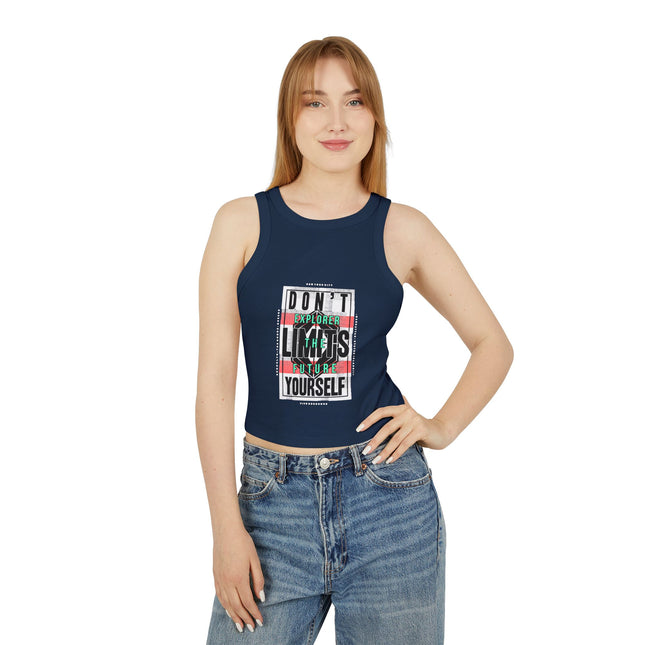 Damen Micro Rib Racer Tank Top mit Typografie-Motiven