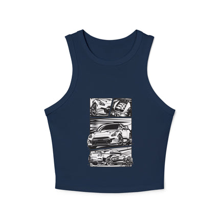 Damen Micro Rib Racer Tank Top mit Auto-Enthusiasten-Motiv