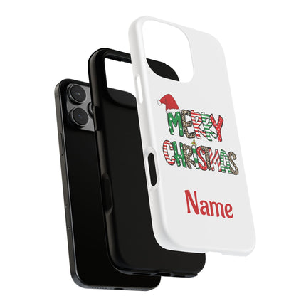 Merry Christmas Phone Case — Festive Santa Hat & Candy Cane Design Tough Case