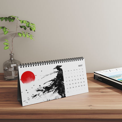 2026 Dragon Desktop Calendar — Samurai Art Grid Planner