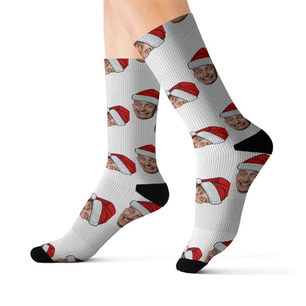 Personalized Photo Christmas Socks — Custom Face Santa Hat Sublimation Socks