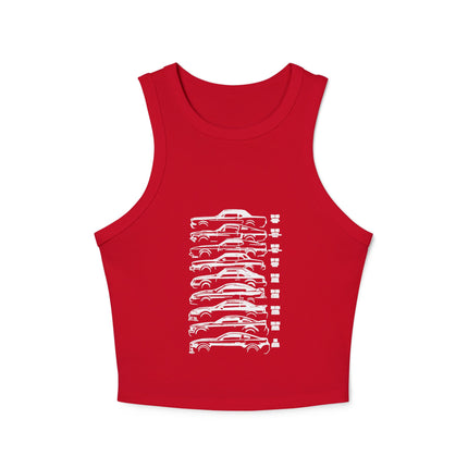 Damen Micro Rib Racer Tank Top mit Auto-Enthusiasten-Motiv