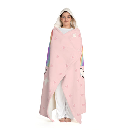 Niedlicher Hase mit Regenbogen-Design mit Kapuze, Sherpa-Fleecedecke 