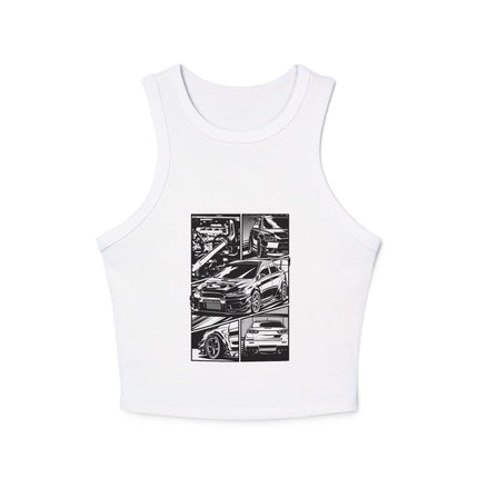 Damen Micro Rib Racer Tank Top mit Auto-Enthusiasten-Motiv