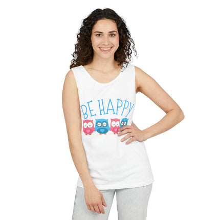 Be Happy Graphic design Unisex Garment-Dyed Tank Top
