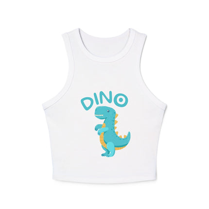 Blue Dino Graphic designed Women's Micro Rib Racer Tank Top