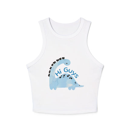 Hi Guys blue dino Graphic designed Women's Micro Rib Racer Tank Top