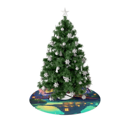 Beautiful House Scenery with pond design themed Christmas Tree Skirts