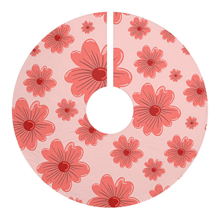 Cute Red Floral Pattern design themed Christmas Tree Skirts
