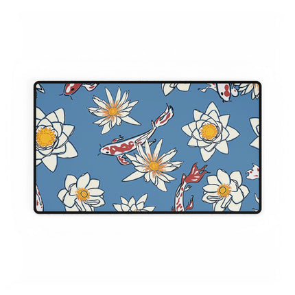 Schreibtischunterlagen mit blauem und weißem Blumenmuster 