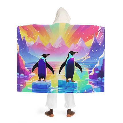 Niedliche 2 Pinguine genießen Design Themen Kapuze Sherpa Fleece Decke 