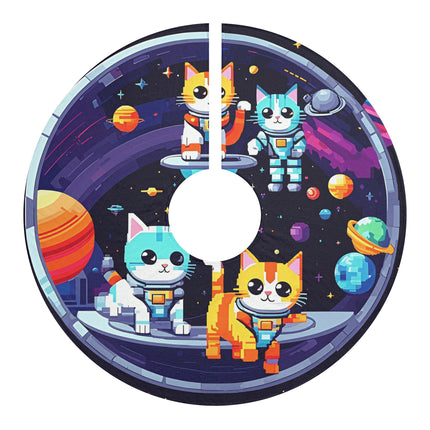 Cute Little Cats Group in the Space Pattern design themed Christmas Tree Skirts