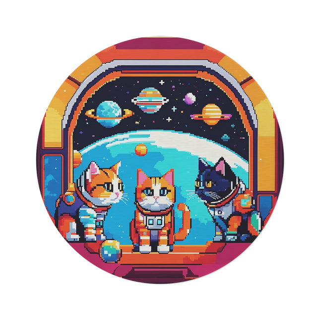 Runder Teppich mit Katzen-im-Weltraum-Design 