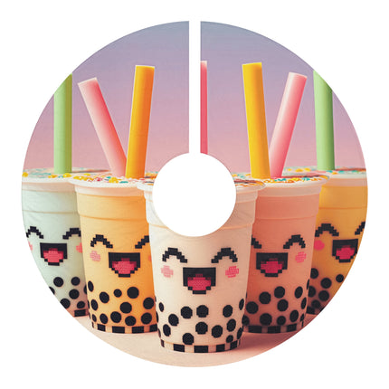 Boba tea and Friends smiling design themed Christmas Tree Skirts