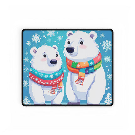 Cute 2 Polar Bear enjoys Snow design themed Desk Mats