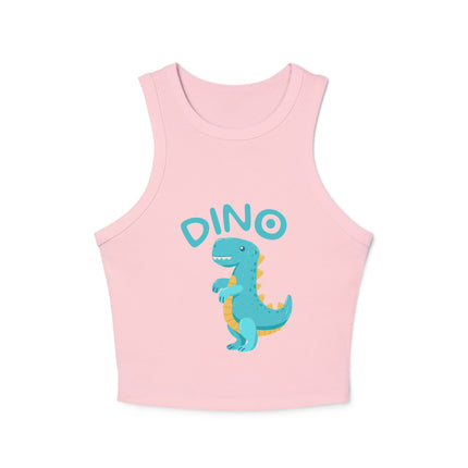 Blue Dino Graphic designed Women's Micro Rib Racer Tank Top